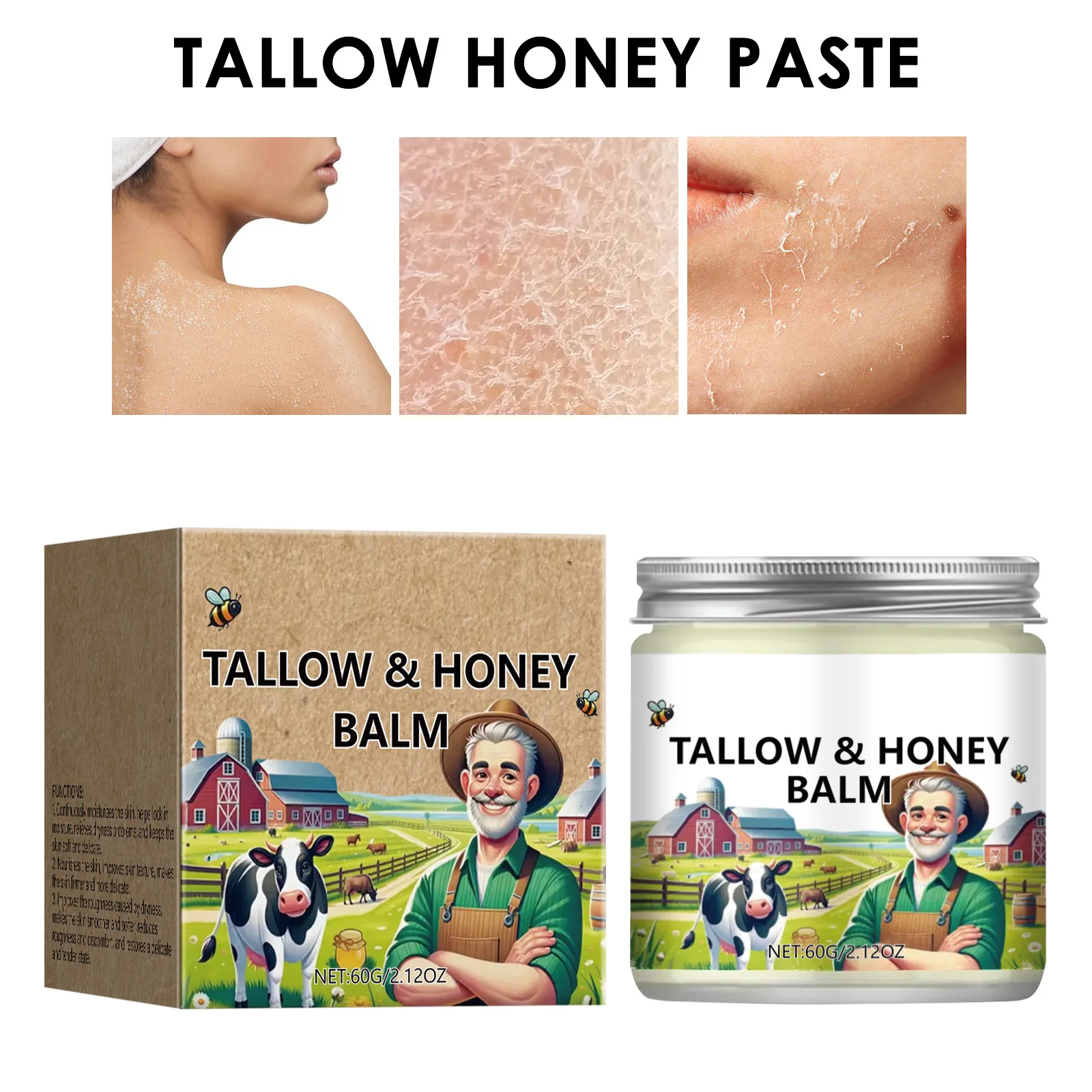

60 г бальзам для кожи Tallow & Honey, интенсивный увлажняющий крем для сухой кожи, уменьшает шероховатость, укрепляет и питает крем для ухода за лицом/телом