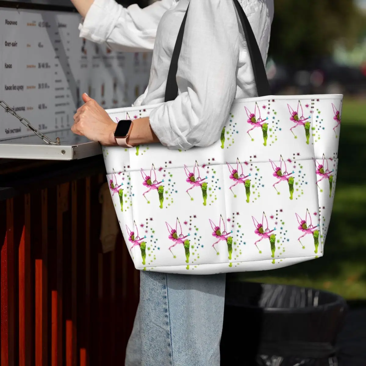 

Floral Tinkerbell Beach Tote Bag Sport Gym Yoga Duffle Large Tote Bag Women Travel Bag Fitness bag