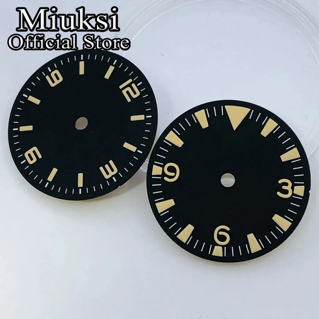 Miuksi 28.5mm black watch dial green luminous fit NH35 NH36 ETA2824 2836 Mingzhu DG2813 3804 Miyota8215 PT5000 movement