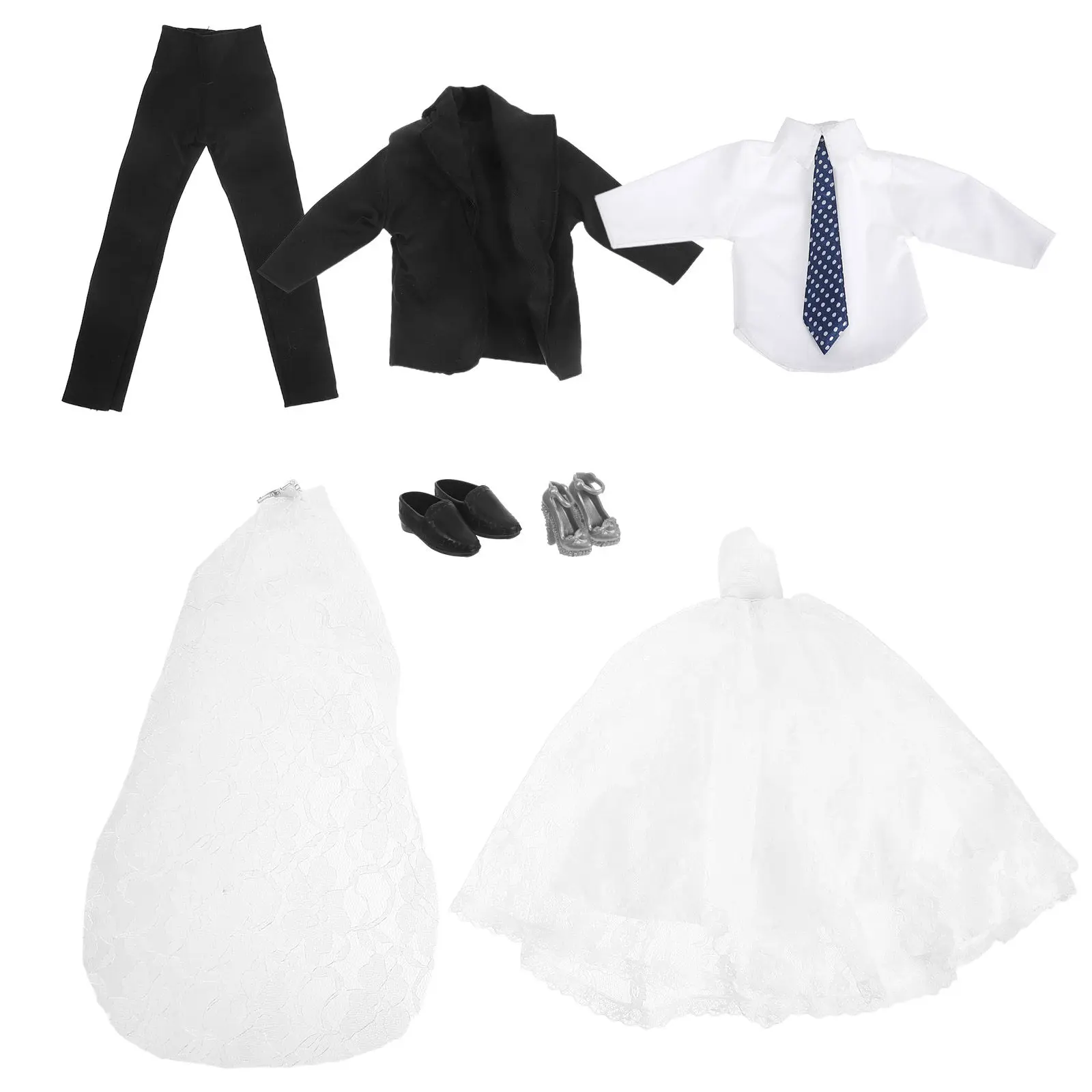 

1 Set Wedding Outfit for Girl Boy Bride Gown Dress Groom Formal Business Suit Shoes Clothes Party Favor Birthday Holiday