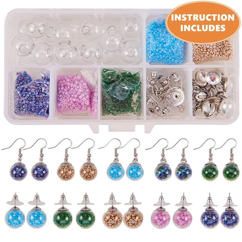 

1 Set Delicate DIY Earring Findings Glass Beads Jewelry Necklace Ear Studs Making Supplies Accessories 634D