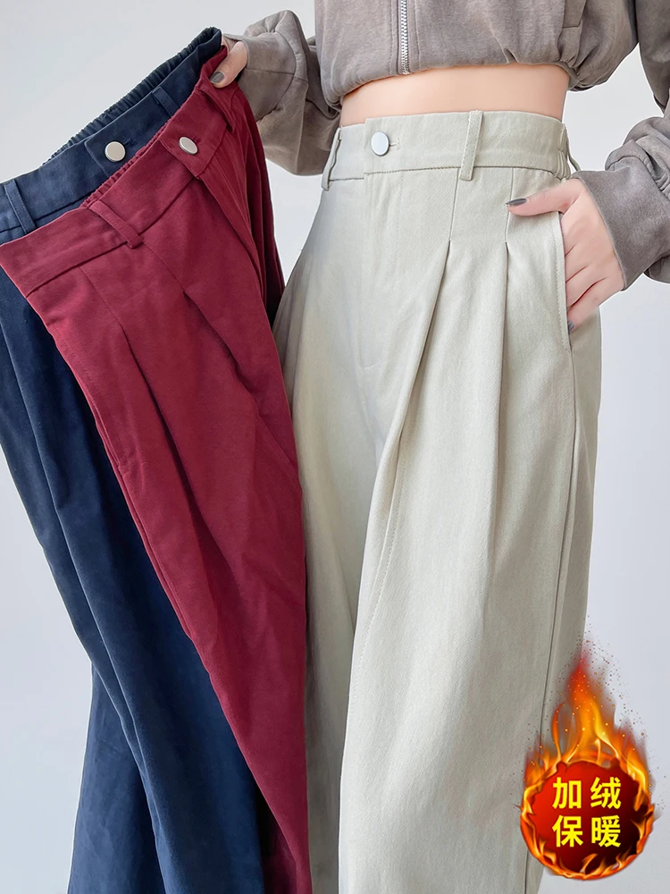 

Thick washed cotton wide leg pants women's autumn and winter 2025 new high waist loose design sense versatile trousers