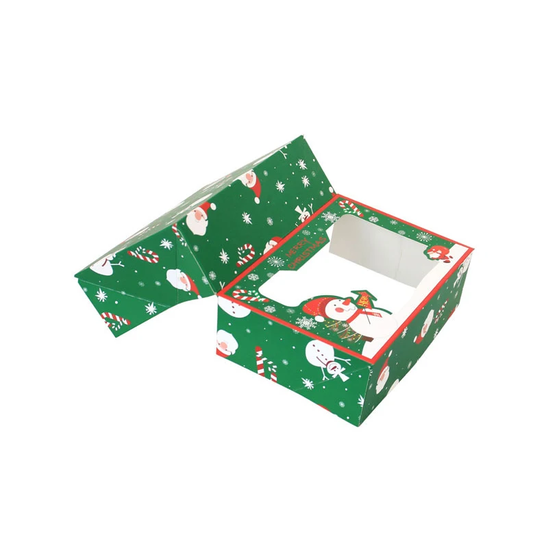 Christmas Cookie Boxes Doughnut Gift Boxes Bakery Box with Clear Window,Green and Red Holiday Designs with Xmas Ribbons for Gift