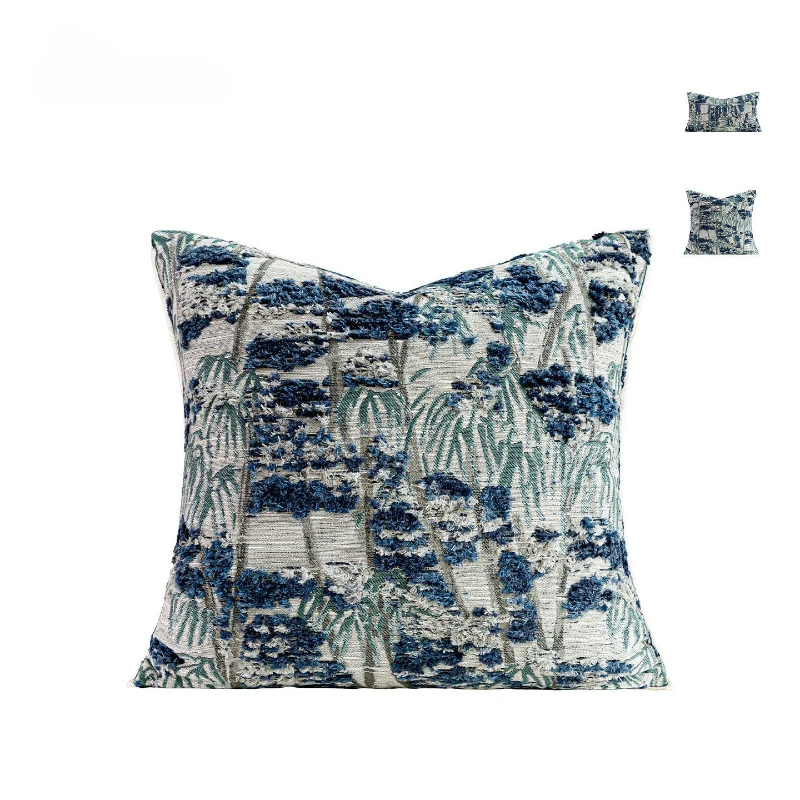 30X50/45X45/50X50CM Blue Plush Throw Pillow Cover Jacquard Ancient Stamping Waist Cushion Cover Decor Home Decorative Pillowcase
