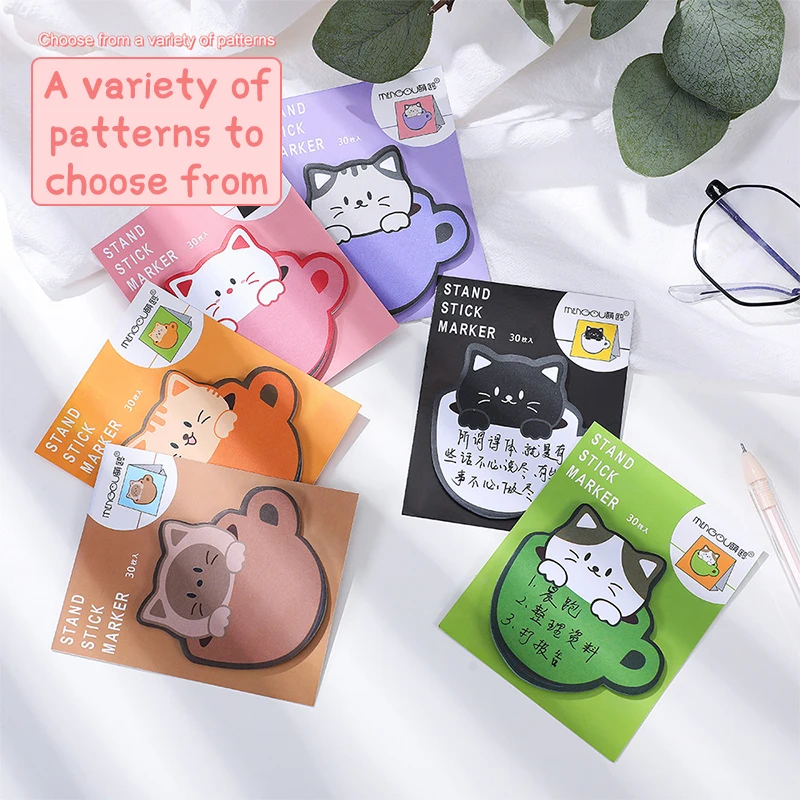 30Sheets Kawaii Cup Cats Sticky Note Pads Kawaii Self-Adhesive Memo Notepad School Students Office Supplies Stationery Planner
