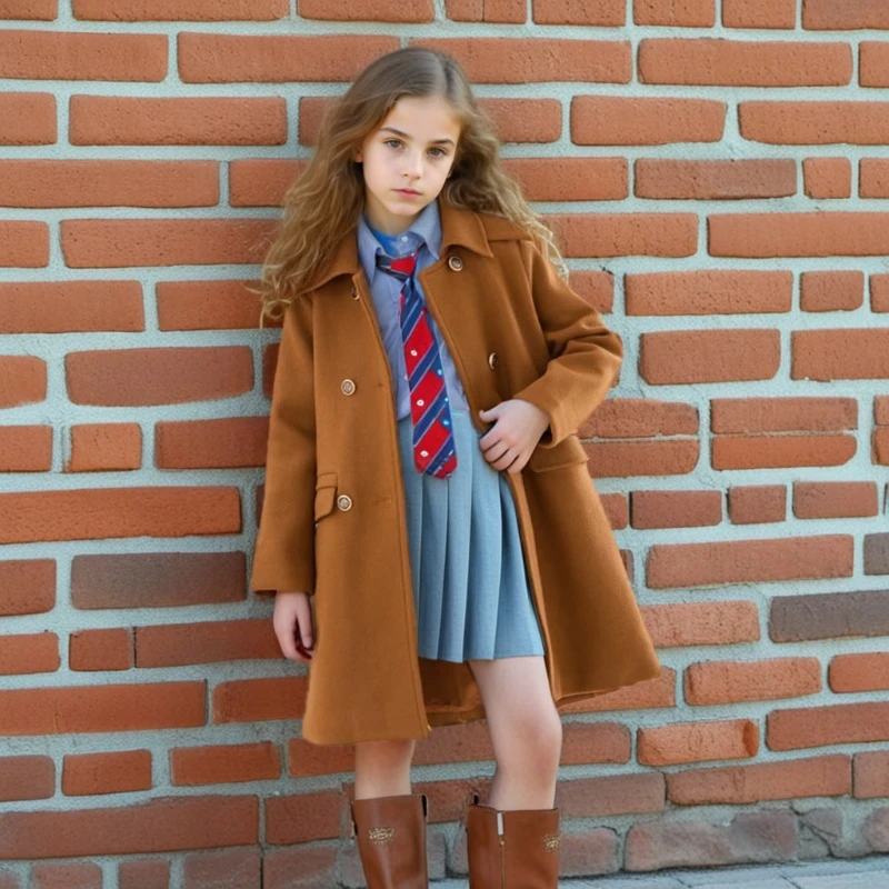 

Girls Woolen Coats Mid-length College Style Casual Fashion Teenage Children's Jacket Autumn Winter Caramel Color Kids Outerwear