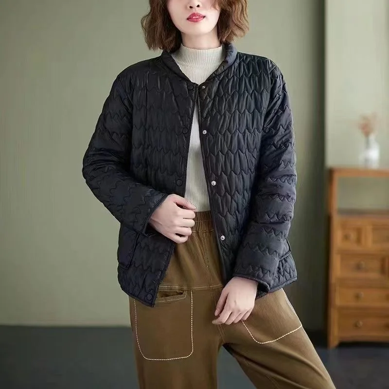 Down Cotton Coat Women's Autumn Winter 2025New Warm Cotton Padded Jacket Loose Parkas Korean Outerwear Knit Slim Overcoat Female
