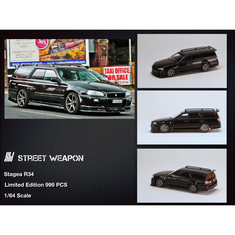 SW 1:64 Stagea R34 GTR Wagon Alloy Diorama Car Model Collection Miniature Carros Toys Street Weapon