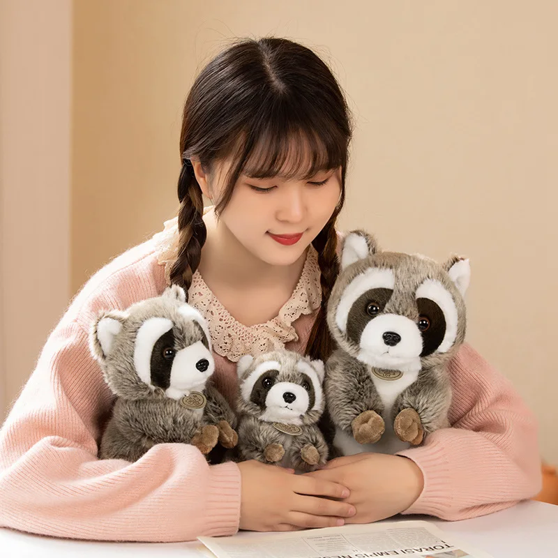 Simulation Raccoon Plushie Stuffed Lifelike Cute Raccoon with Red Hero Cloak Plush Toy Fluffy Forest Aniamls Kids Doll for Boy