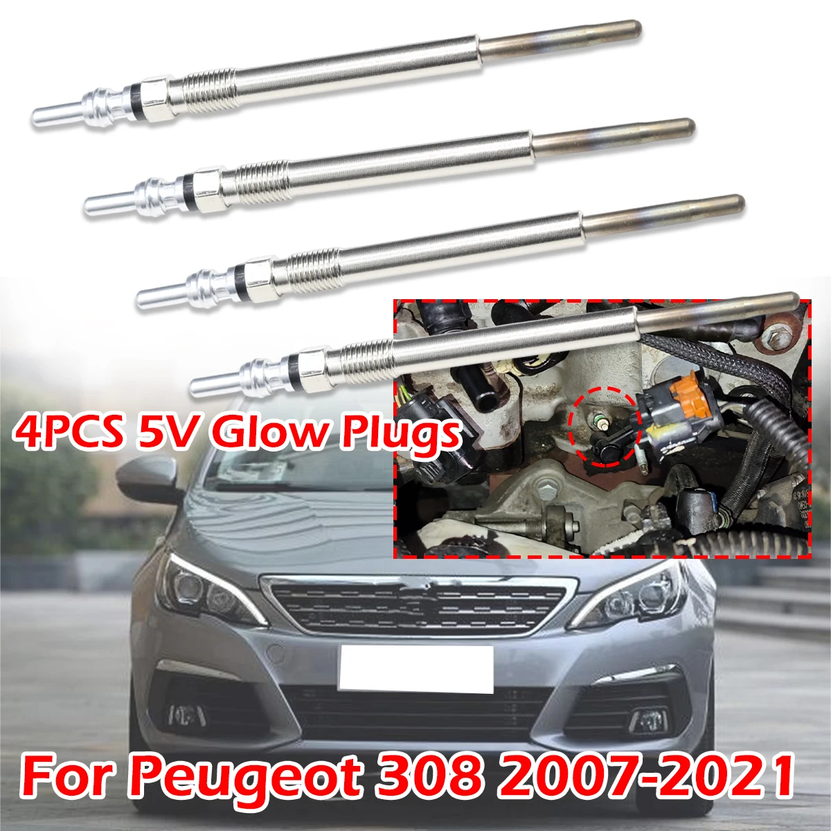 Kit de 4 piezas de bujías incandescentes con revestimiento de níquel para calentador diésel de 5V, accesorios de repuesto para coche Peugeot 308 2007 2008-2021 1.6 2.0 HDi