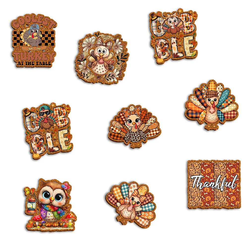 Thanksgiving Day Turkey Character Color Glitter Acrylic Flatback for Topper Badge Reel Diy Charm Cabochon Jewelry Craft Embelli