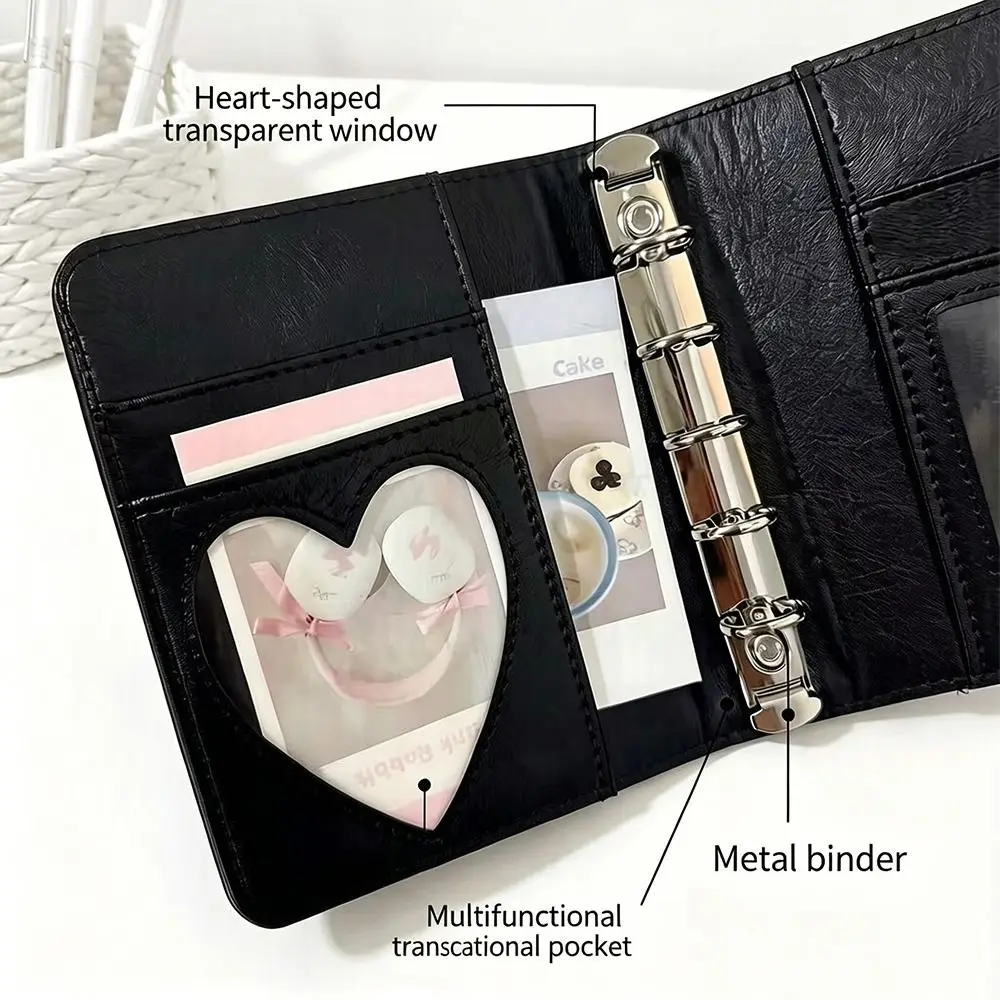 Portable PU Leather Binder Notebook 5-Ring Loose-Leaf with Photo Window Pocket Journal Detachable Note Pad School Office