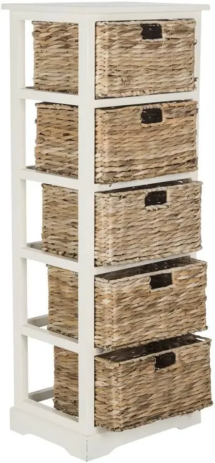 Home Collection Vedette Distressed White 5-Drawer Wicker Basket Storage Tower (Fully Assembled)