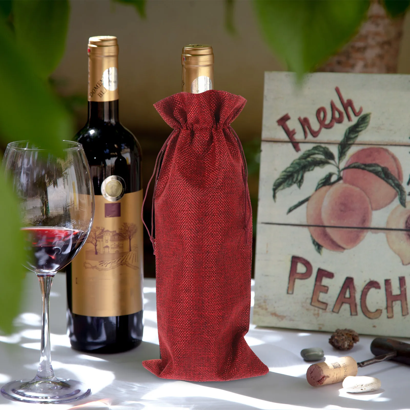

5pcs Bottle Bag Burlap Drawstring Linen Reusable Gift Packaging Holiday Decorative Wrap Wedding Birthday Tasting