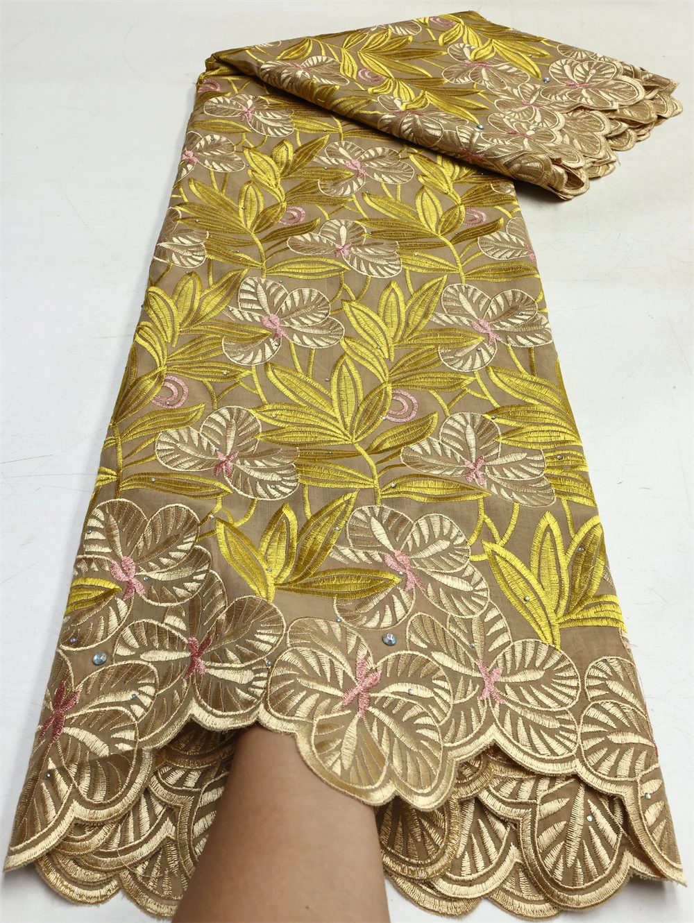 

Luxury Swiss Voile Lace In Switzerland with Stones High Quality African Lafaya Tulle Cotton Embroidered Nigerian Dress Fabrics
