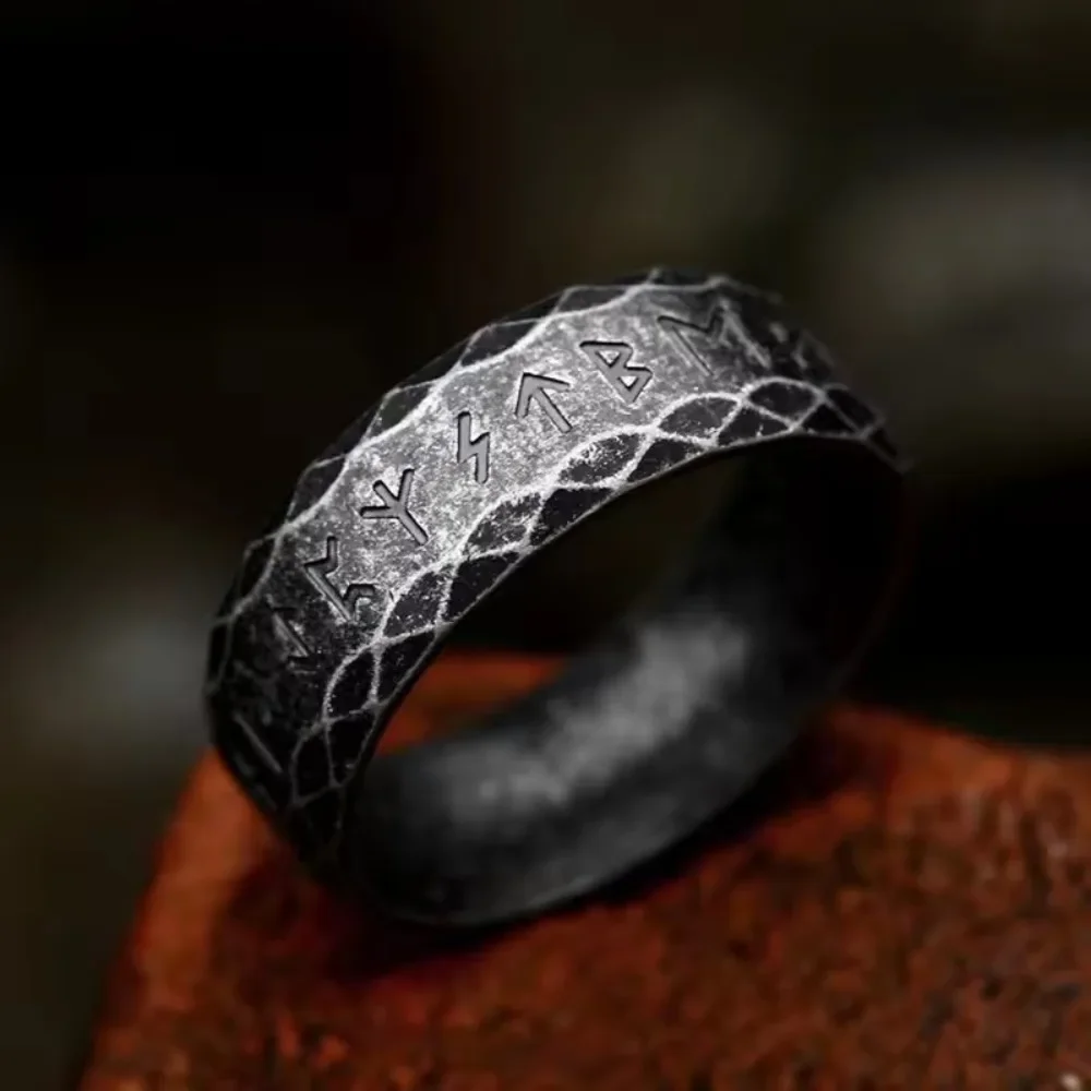 

Punk Vintage Viking Runes Stainless Steel Rings Gothic Retro Men's Jewelry Fashion Norse Mythology Steel Ring For Gift Wholesale