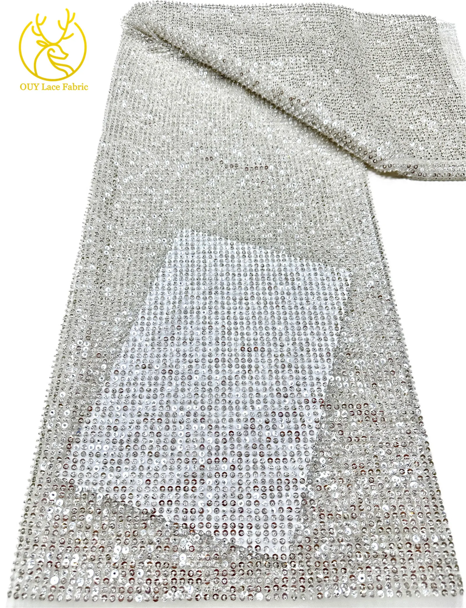 Eleganter französischer Mesh-Tüll-Spitzenstoff 2026 Nigerianischer vollständig perlenbesetzter runder Pailletten-Spitzenstoff für luxuriöse Abendkleider und Hochzeitsfeiern – Detail 9