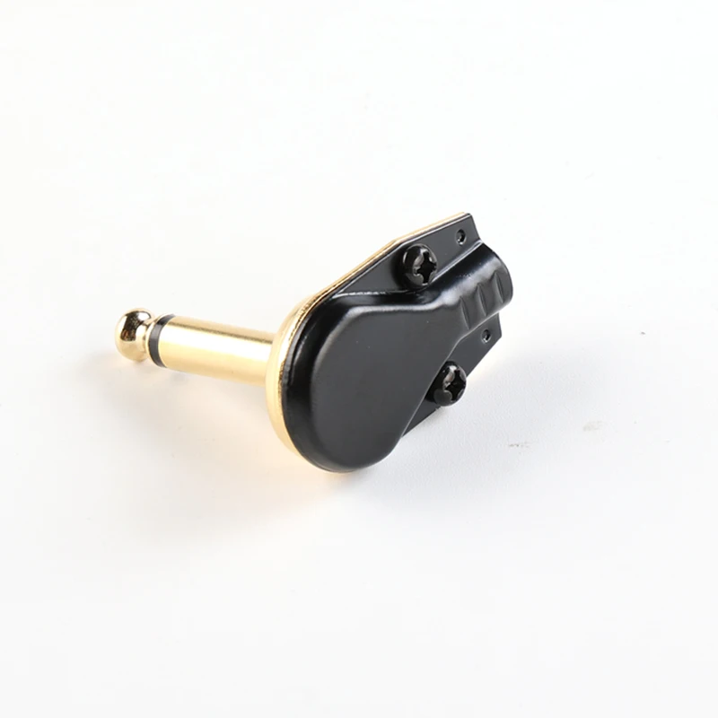 Right Angle Pancake Black Gold TS TRS Phone Guitar Plug For Cable (50pcs)