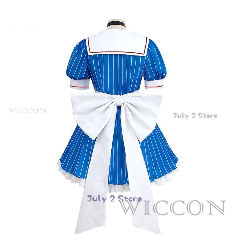 Project sekai Hypnotist Cosplay Costume Wig Miiku Kasane Teto Blue Striped Lolita Maid Dress Halloween Party Suit For Women Girl