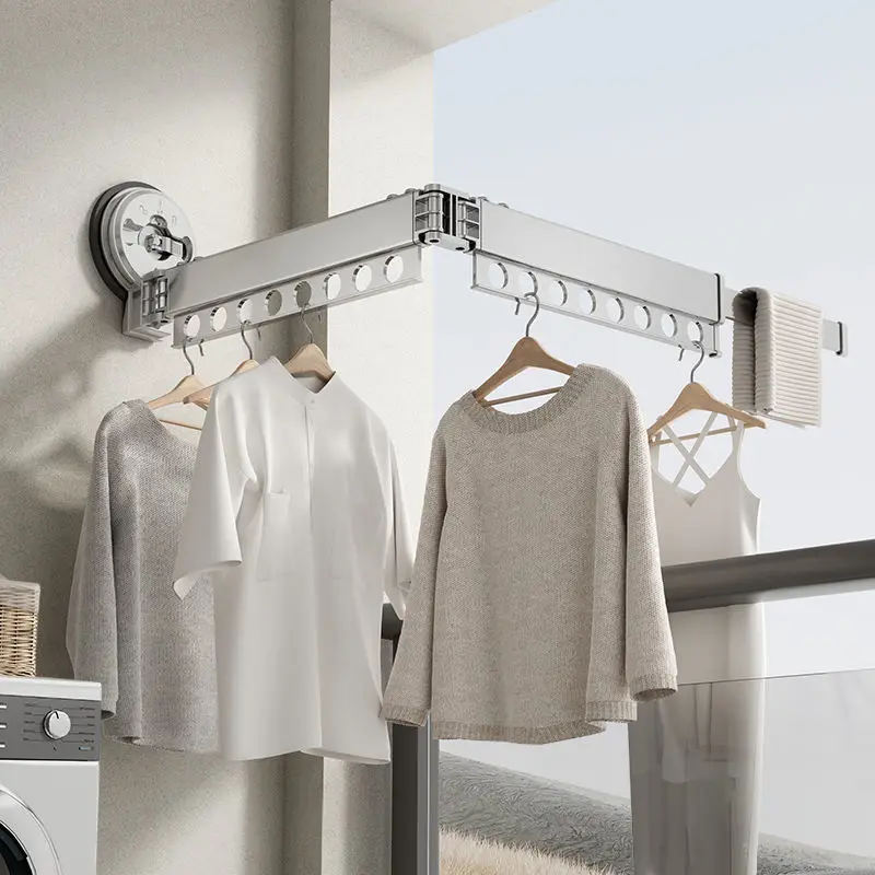 Balcony Furniture Punch Free Suction Cup Folding Travel Clothes Hanger Clothes Drying Rod Rack Invisible Balcony Household Moder