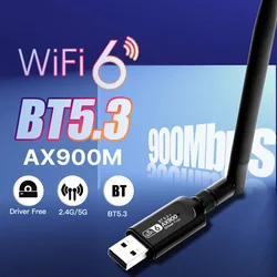 WiFi 6E AX900Mbps BT 5.3 Wireless USB Adapter Dual Band 2.4G/5GHz Wireless Receiver For PC/Laptop Driver Free For Win10/11