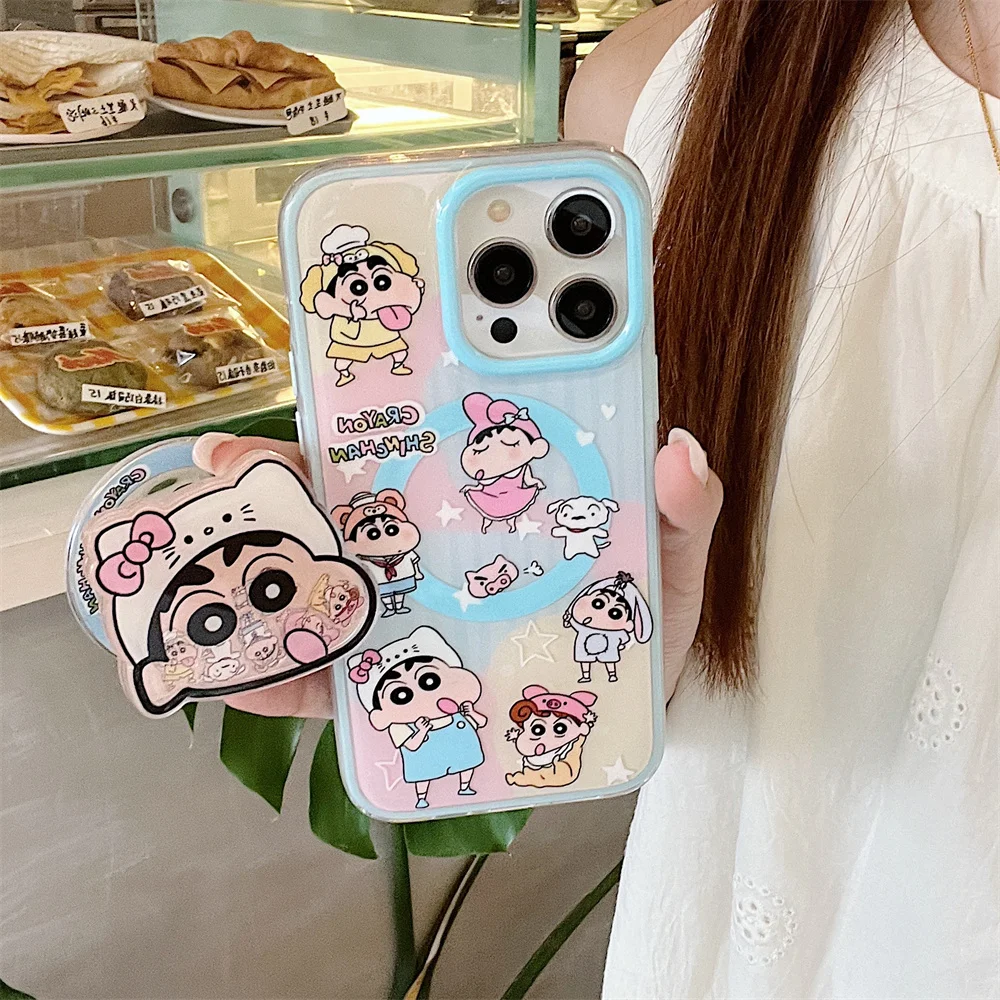 

Funny cartoon magnetic stand phone case for iPhone 14 15 15 pro 16 promax Fundas with Magsafe holder shockproof protective cover