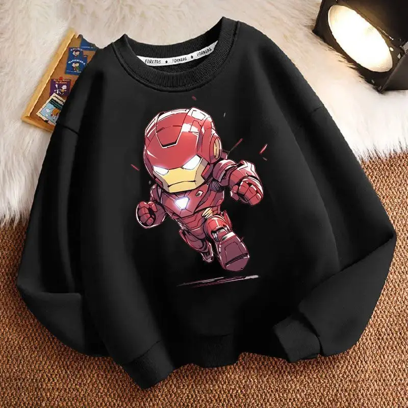 Suéter de moda informal holgado de manga larga grueso con cuello redondo de Marvel Iron Man de Anime bonito y fresco para niños primavera y otoño