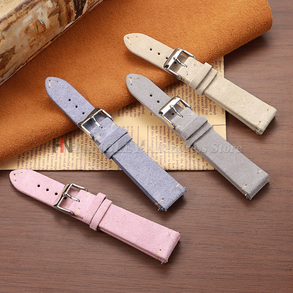 스웨이드 정품 가죽 시계 스트랩 14mm 16mm 18mm 20mm 22mm 화웨이 WatchGT4/GT3 퀵 릴리스 빈티지 수제 밴드 시계 밴드