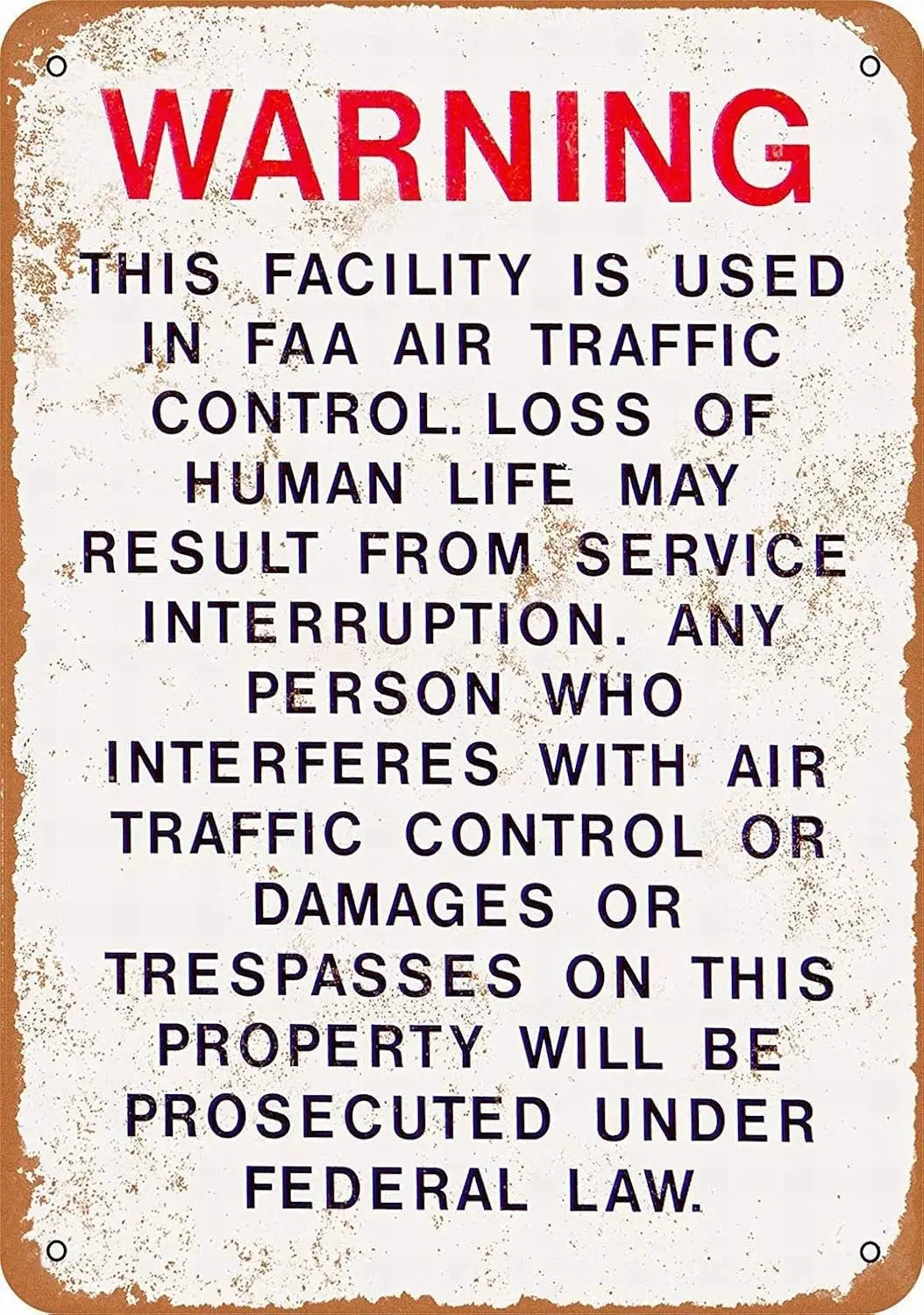 1p,12 x 8 Metal Sign - Warning FAA Air Traffic Control - Vintage Wall Decor Art