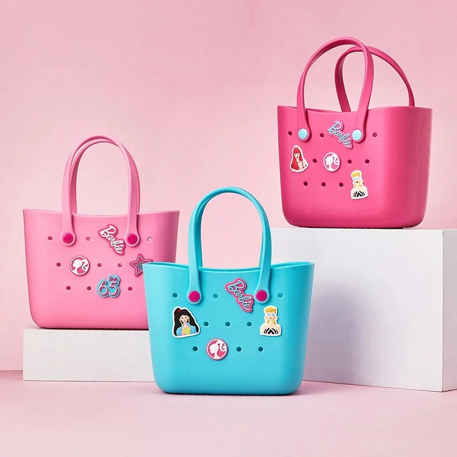 MINISO Barbie Sunlight Shining Series Tote Bag Portable Lunch Bag Cute Hollow Design Handbag Women Casual Shoulder Bag Gift
