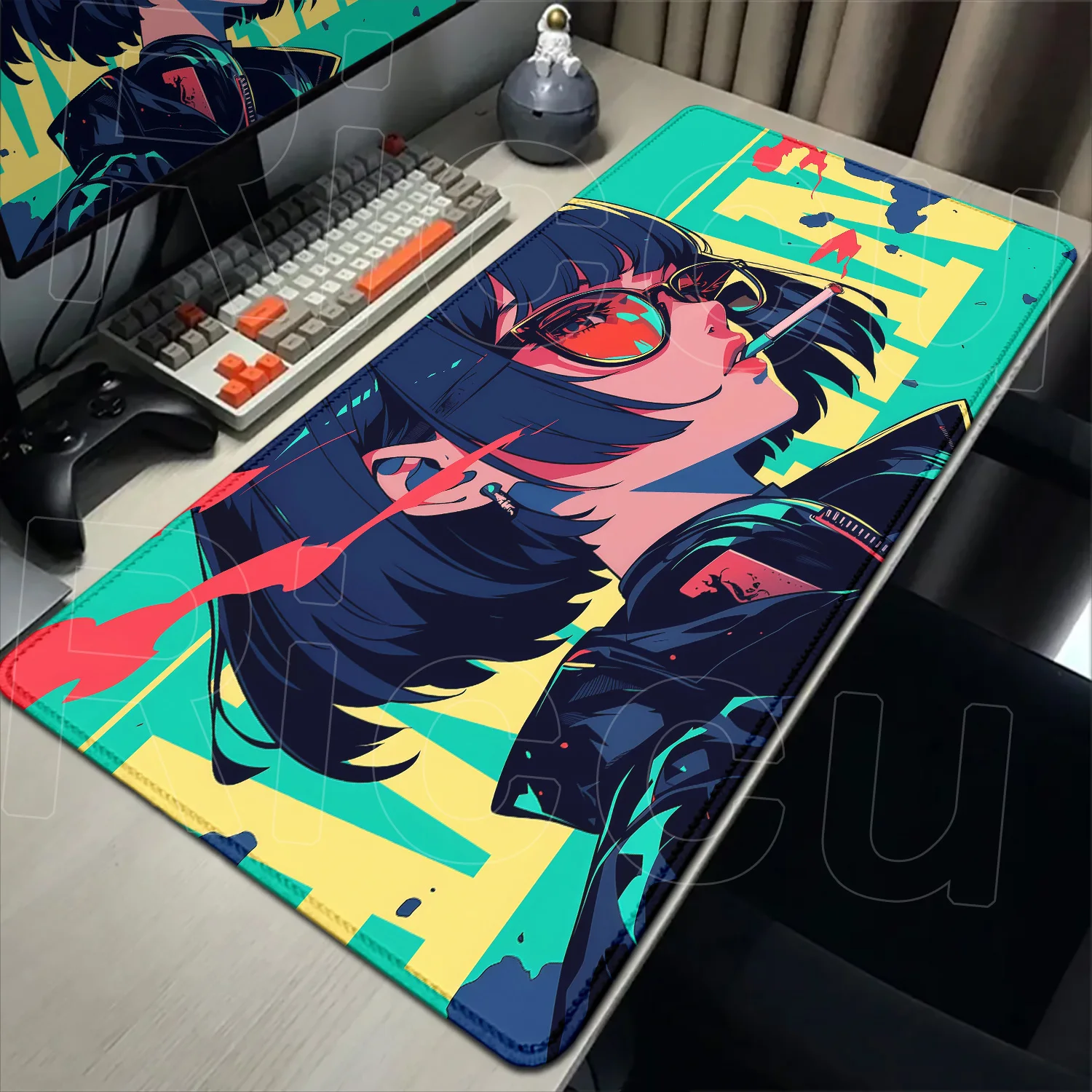 60x30cm XXL Art dopamine colors Smoking girl Comic Mouse Pad Dark Gamer Computer PC Accessories Keyboard Laptop expand Desk Mat
