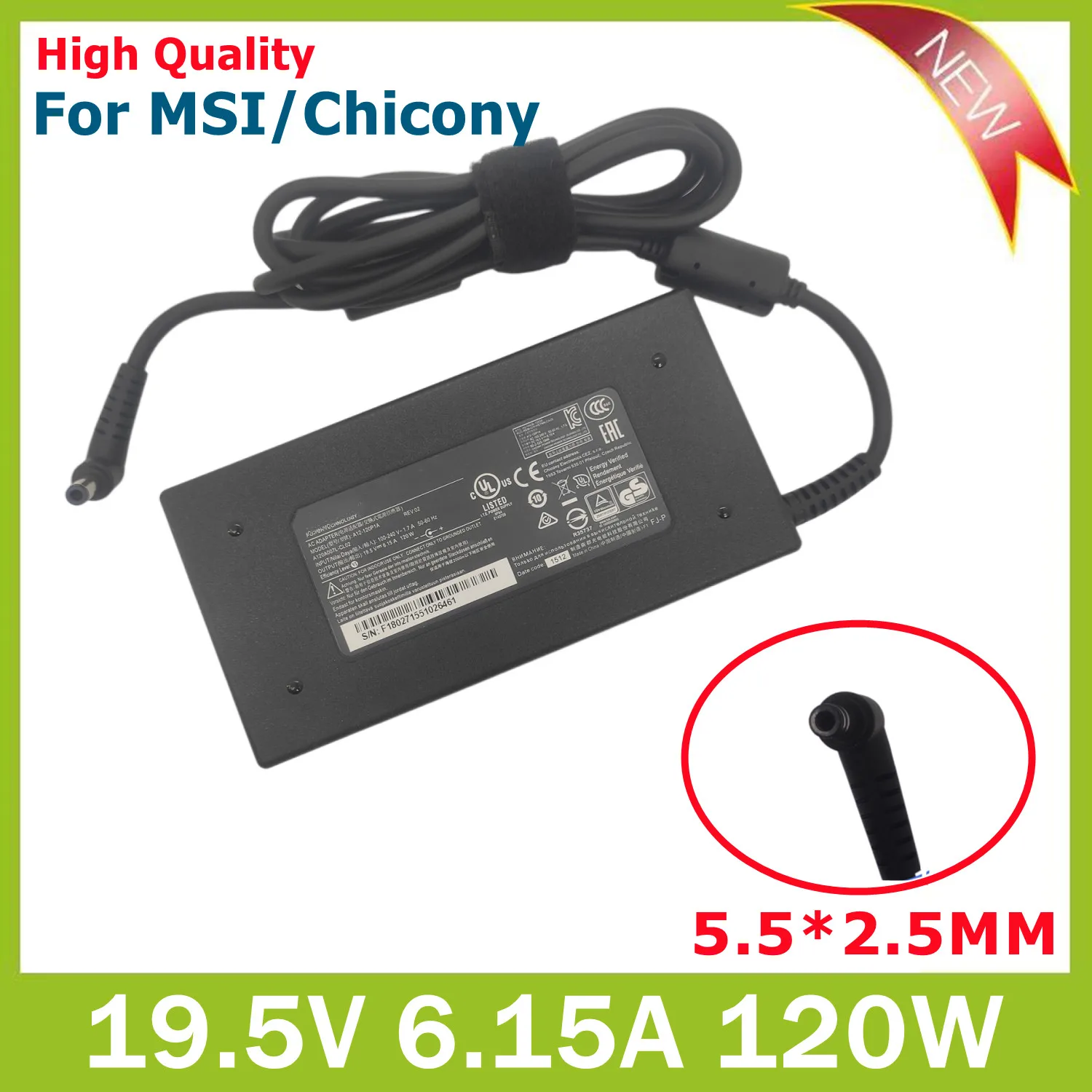 

Genuine 19.5V 6.15A 120W Laptop Charger Power Supply for MSI GE60 GE70 GP60 PE62 GE72 GF63 16GH A12-120P1A for Chicony Adapter