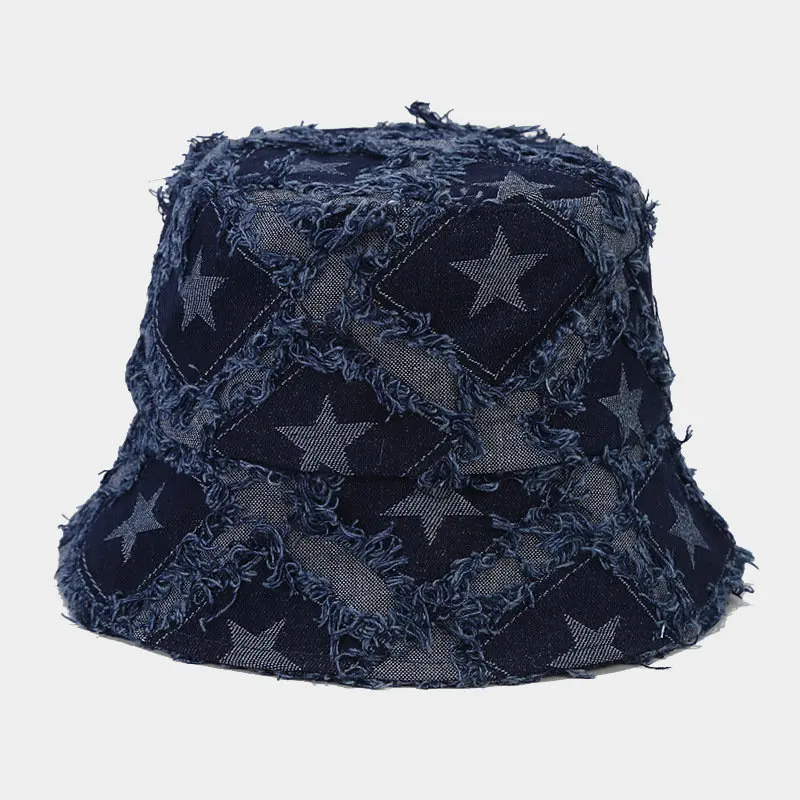 2023 Autumn Winter Denim Star Embroidery Warm Fisherman Hat Bucket Hat Outdoor Travel Sun Cap For Men And Women 208