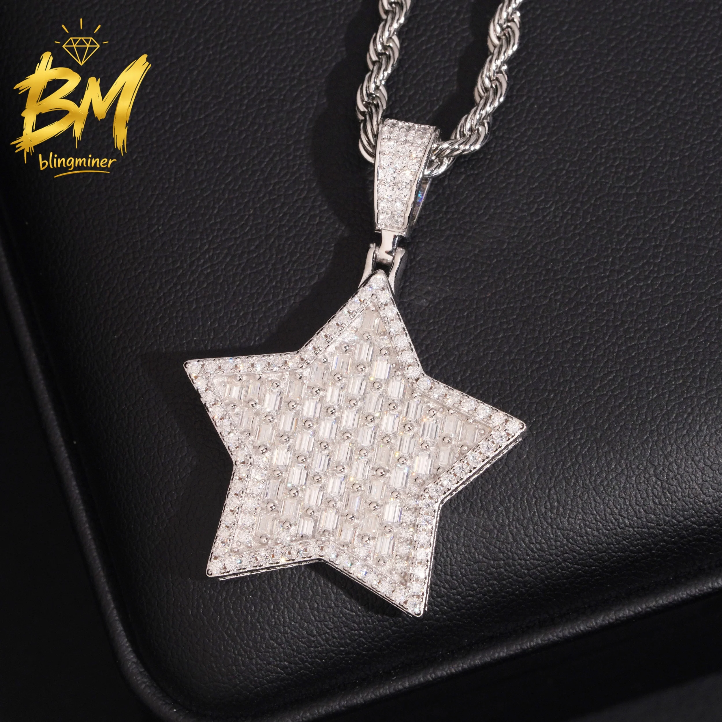Blingminer New Arrival Iced Out Star VVS Moissanite Pendant For Men Women S925 Silver Pendants Jewelry Pass Diamonds Tester GRA