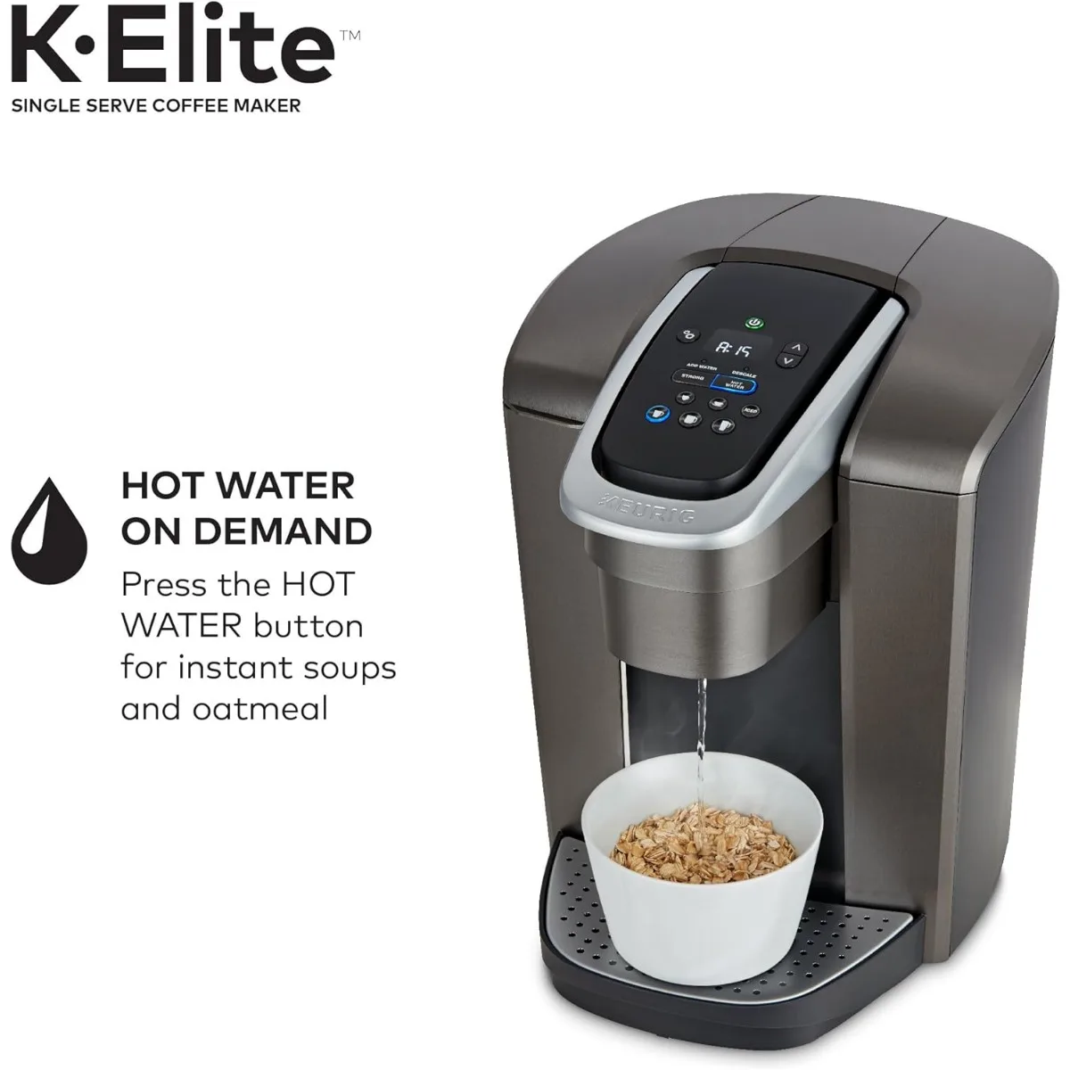 Keurig K-Elite Single-Serve K-Cup Pod Coffee Maker, Brushed Slate, 12 oz. Brew Size