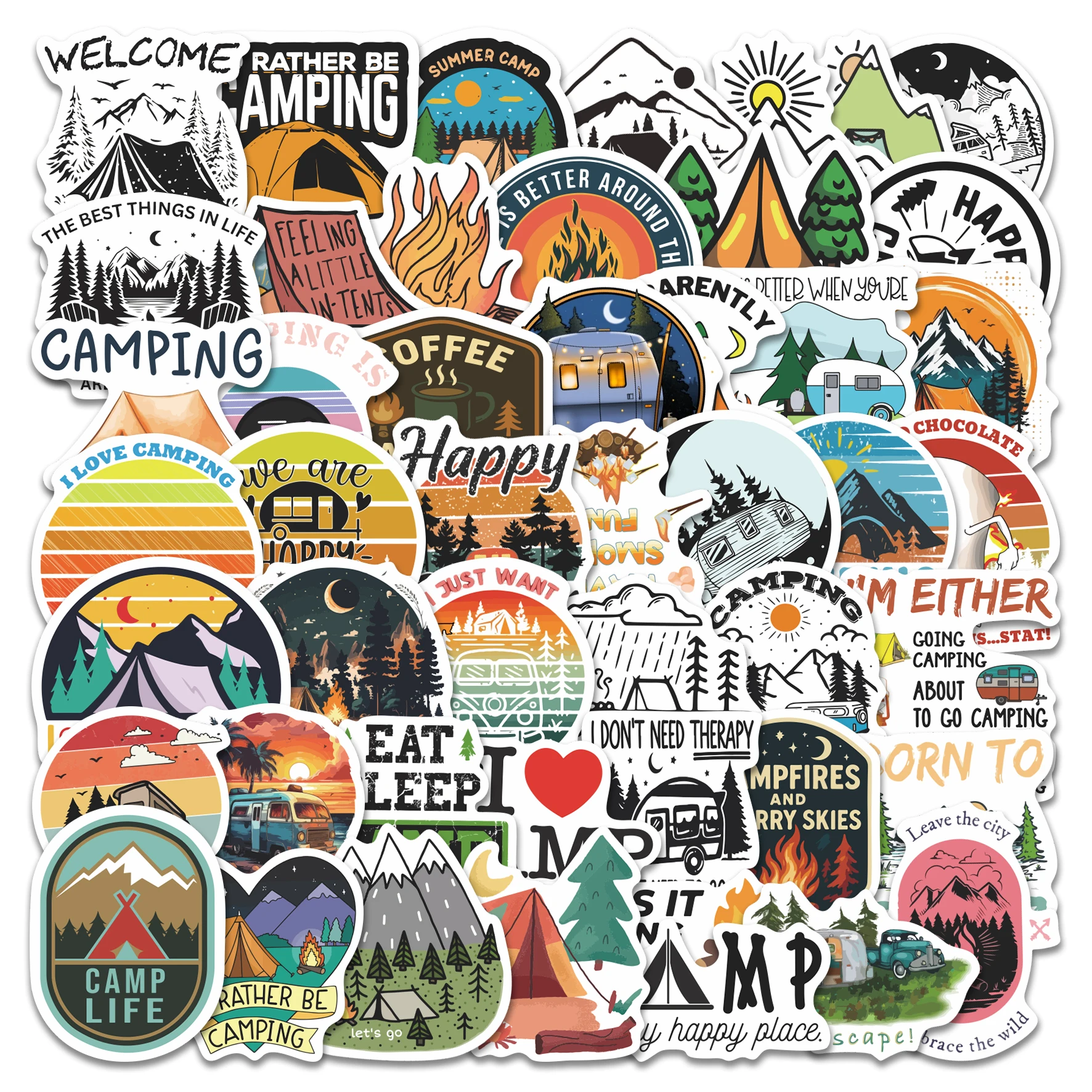 50pcs Outdoor Camping Cycling Stickers Pack Vintage Nature Vinyl Decals Aesthetic Waterproof for Laptops Guitars Cars