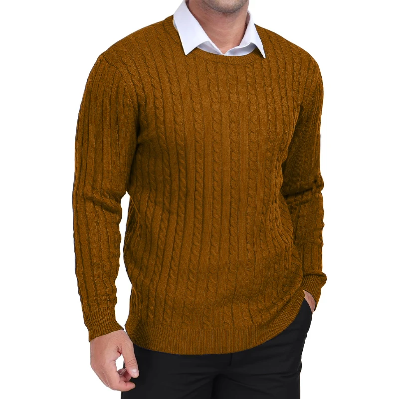 Classic Crewneck Cable Knit Sweater Long