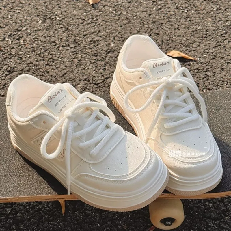 

2025 Chunky White Sneakers for Women Trendy Thick-Sole Height Increasing Shoes Wide-Leg Pants, Chic Versatile Casual Shoes