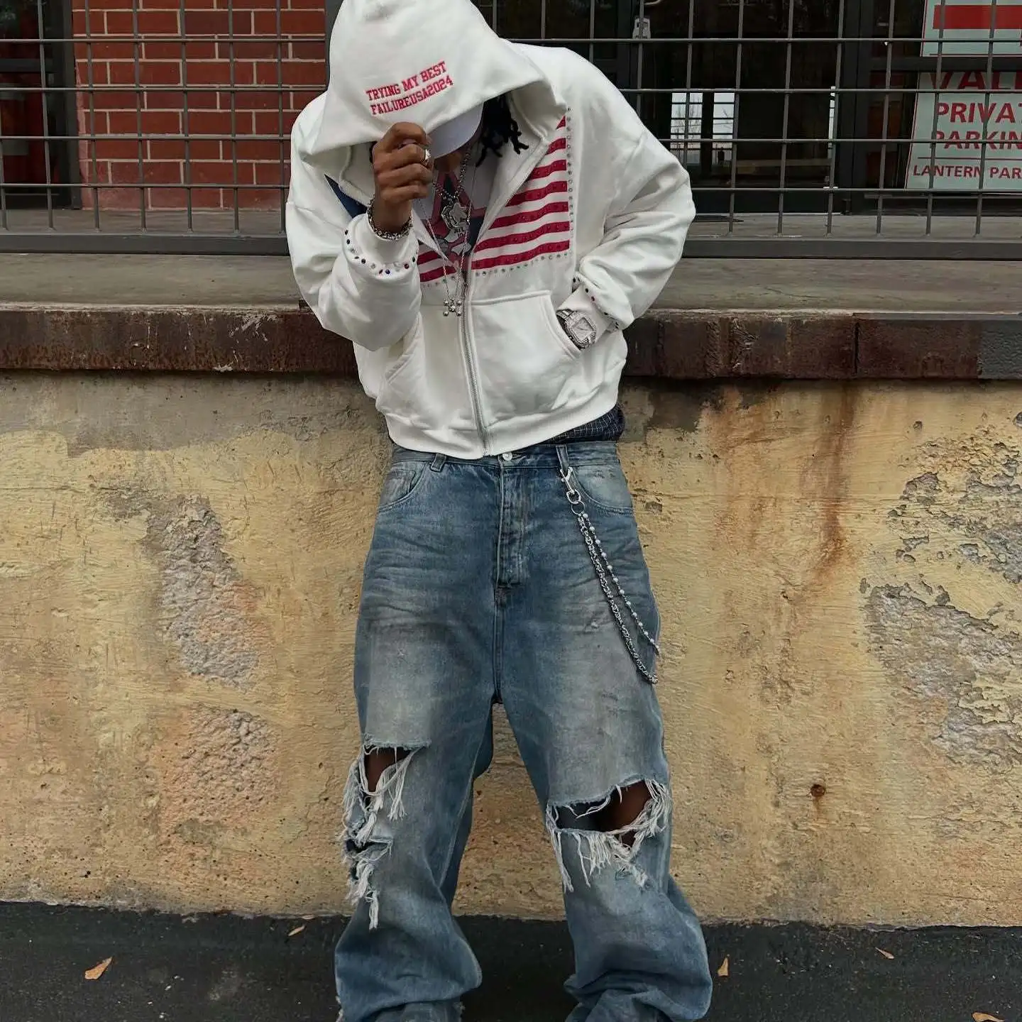 

Американский ретро Y2K уличная лоскутная вышивка свободная спортивная повседневная толстовка на молнии с капюшоном Jaet молодежные длинные брюки све осенняя одежда