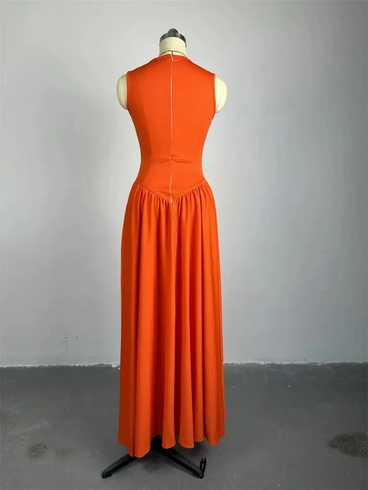 Leosoxs Long Dresses Women Summer Hollow Out Boho Orange Red Party Dress Loose High Waist Maxi Streetwear Elegant Sexy Vestidos