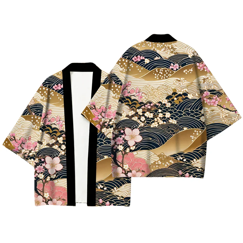 Fashion Unisex Dark Great Wave Kanagawa Haori Kimono Cardigan 1/2 Sleeve Open Yukata Summer Casual Loose Streetwear Tops