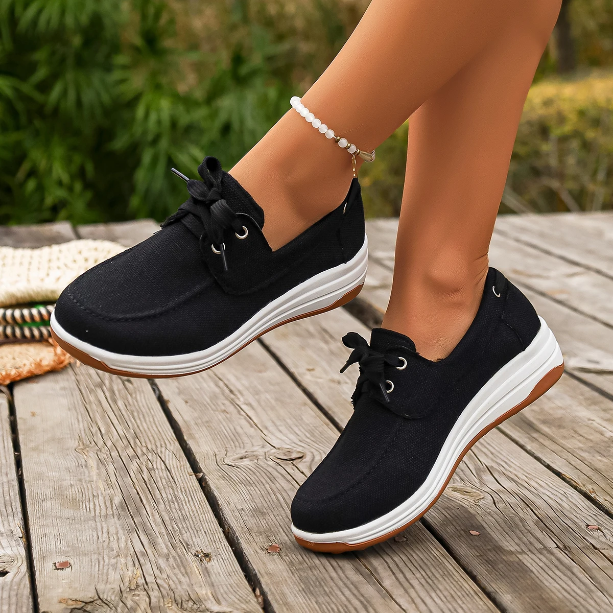 النساء أسافين منصة أحذية رياضية الإناث الصيف الدانتيل متابعة أحذية رياضية النساء الاتجاه المضادة للانزلاق مريحة حذاء كاجوال للنساء #4