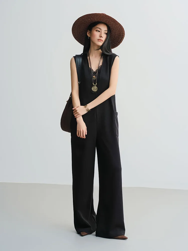 

MeiYang Casual V-Ne Rer with Wer Texture High Waist Long Pants Polyester Fiber Women's All-Match Straight Cut Jumpsuit