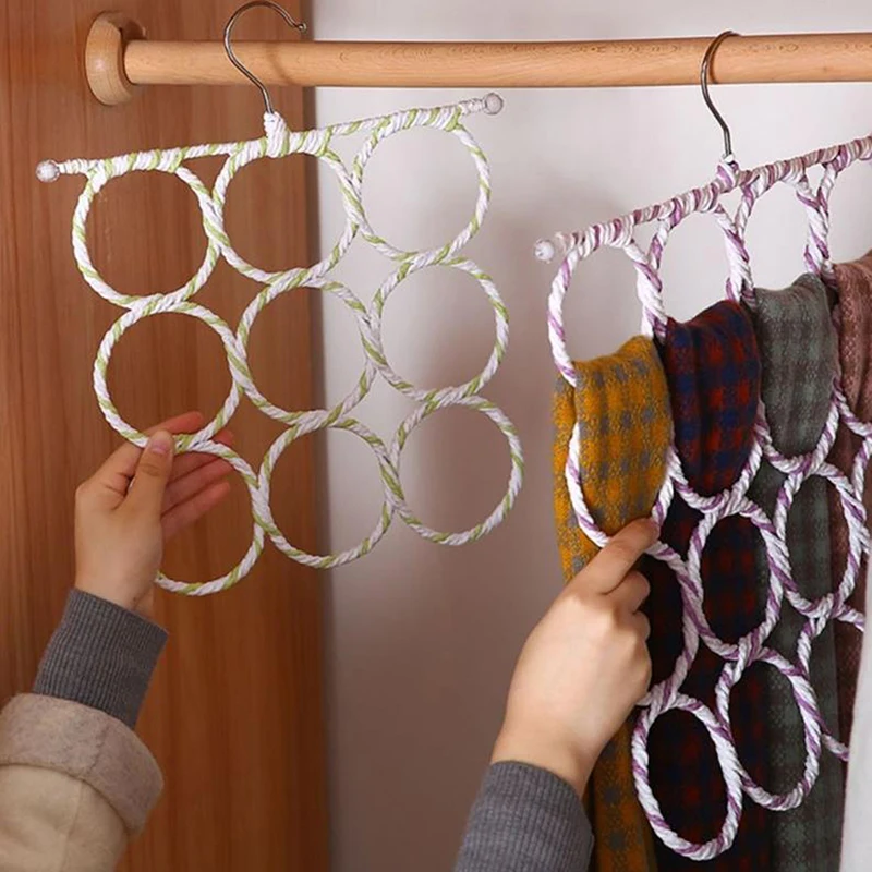 Scarf Holder Foldable Tie Belt Hook Shawl Scarves Organizer Rattan Weave Hanger Wardrobe Storage Holder Display Rack