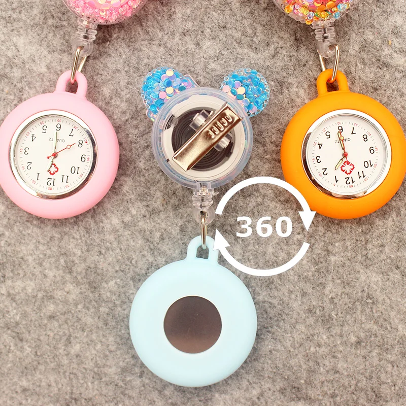 Cute Cartoon Colorful Bear Style Pocket Watch Retractable And With Clip For Men And Women