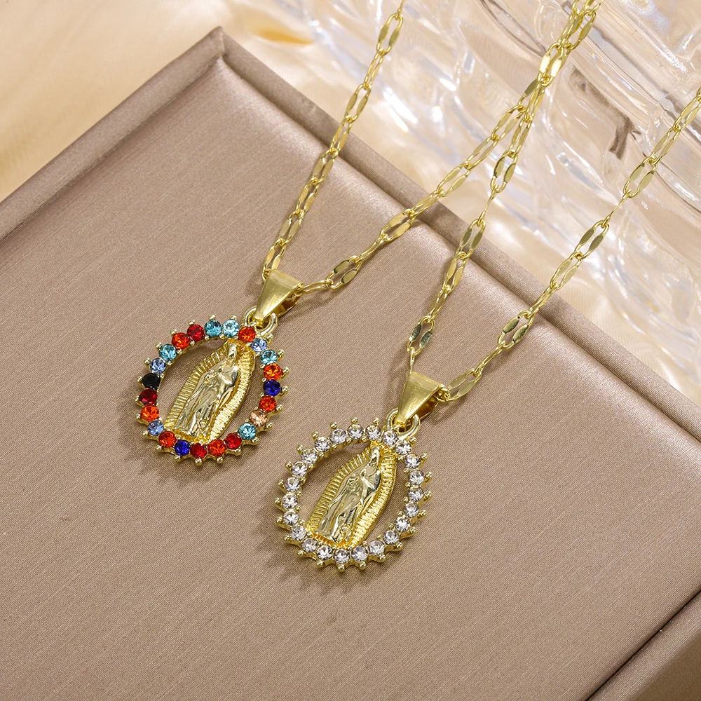 الأزياء الأوروبية والأمريكية اللون زركونيا المرأة قلادة بسيطة وأنيقة مريم العذراء قلادة قلادة #5