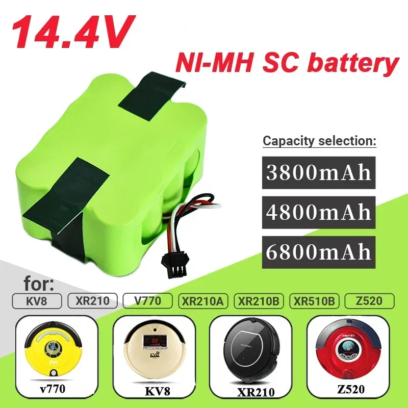 

14.4V3800mAh/4800mAh/6800mAh NI-MH SC Rechargeable battery for robot vacuum cleaners, KV8, XR210, XR210A, XR210B, XR510B, XR510C