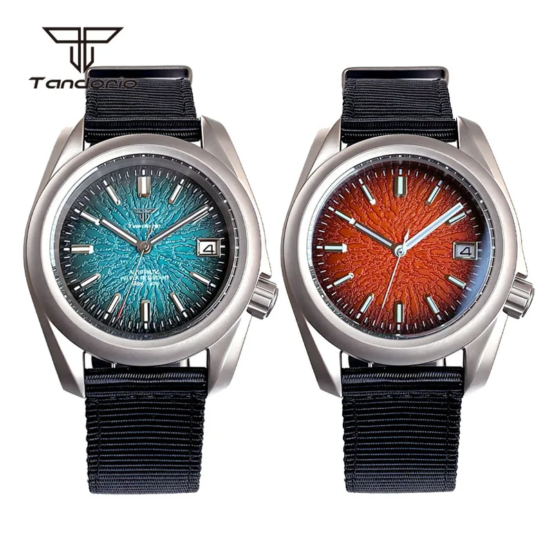 

Мужские автоматические часы Tandorio NH35, 40 мм, сталь/титан, с коронкой 3,8 мм, сапфировое стекло, модный текстурированный циферблат, люминесцентные стрелки, дайверские, с указателем даты