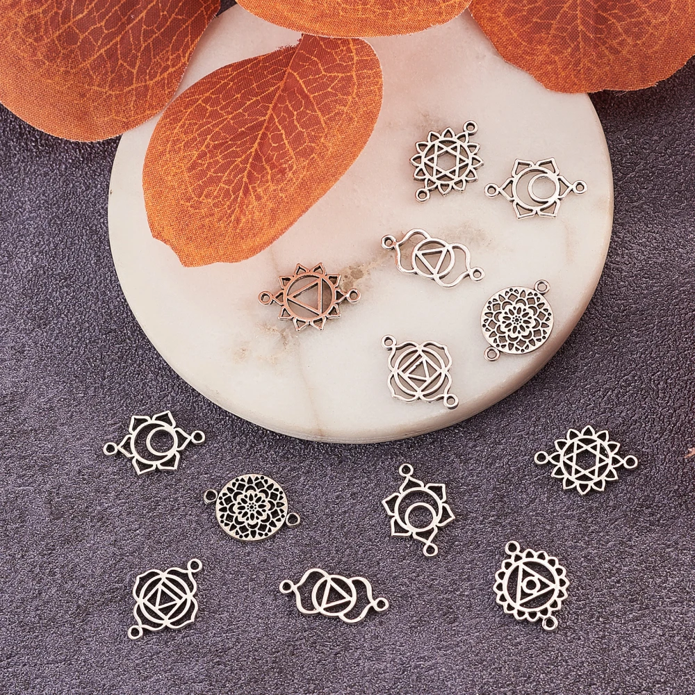 80pcs 8 Styles Tibetan Flower Charms Alloy Hollow Flower Charms Chakra Connector Charms for Jewelry Making Bracelets Bulk