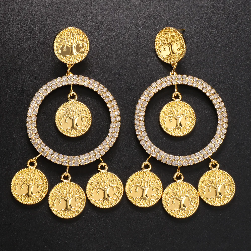 coin earrings tree Tassel Round Circle Drop Earrings With Carved Coin Tassels Jewelry For Women